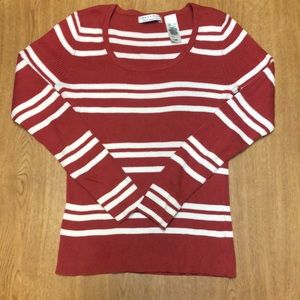 Brick red and.cream colored striped sweater
